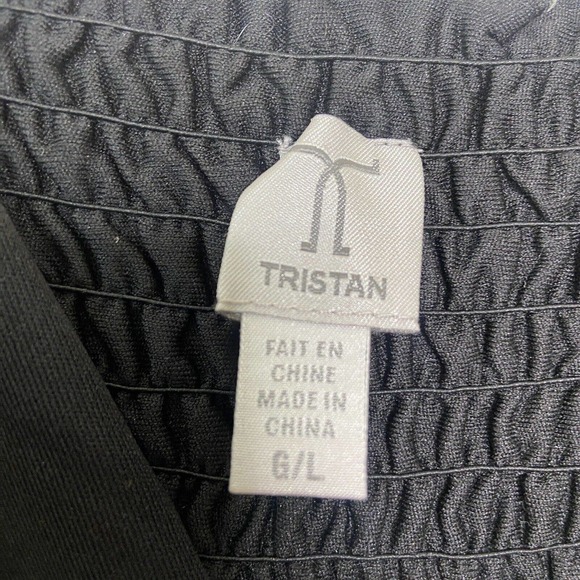 Tristan Silk Black and White Floral and Striped Smocked Back Dress L - Picture 11 of 12